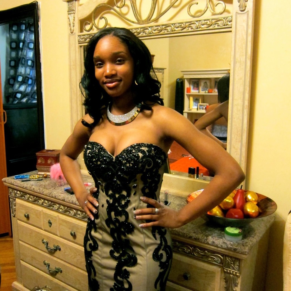 Jovani Nude and Black long fitted Mermaid Dress